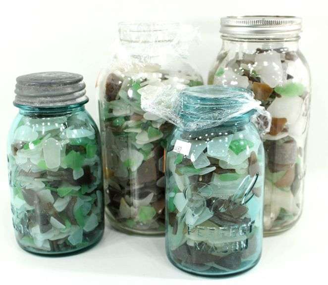 Sea Glass Collection in Ball Glass Jars.