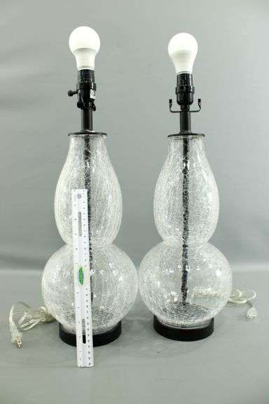 Crackle Glass Table Lamp - Pair.  24"