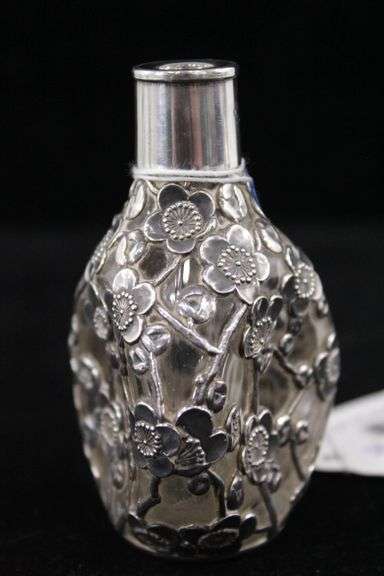 Sterling Silver 950 Cherry Blossom Overlay Scent Bottle.  Total Weight 78 G
