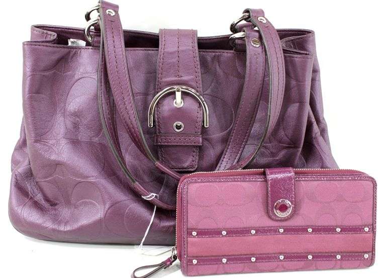 COACH Signature Logo Shoulder Tote Handbag with Wallet.