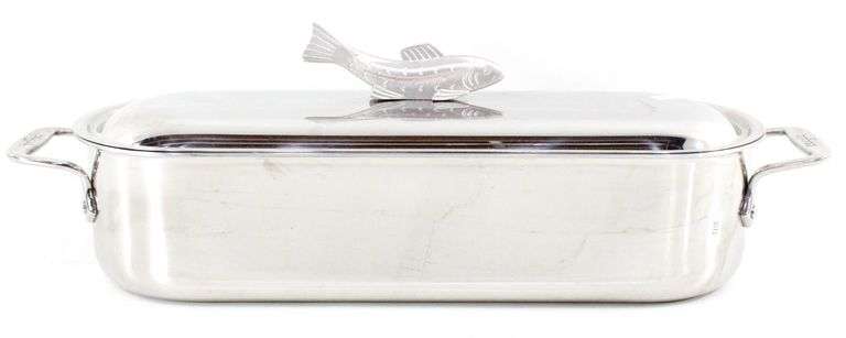 All-Clad Tri-Ply Stainless Steel 3 Piece Fish Poacher with Fish Handle