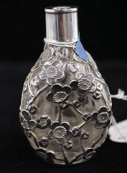 Sterling Silver 950 Cherry Blossom Overlay Scent Bottle.  Total Weight 78 G