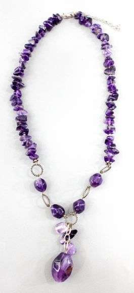 Rough cut Amethyst (tested) and  Sterling Silver Necklace, adjustable.