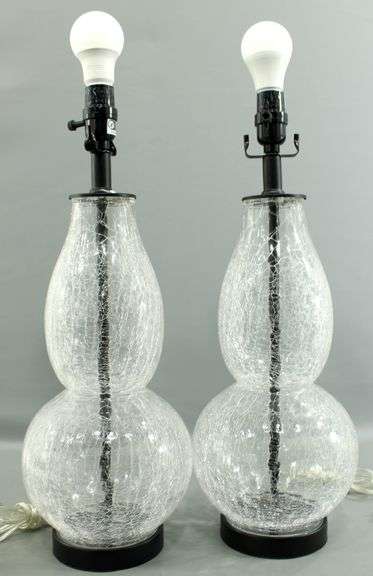 Crackle Glass Table Lamp - Pair.  24"