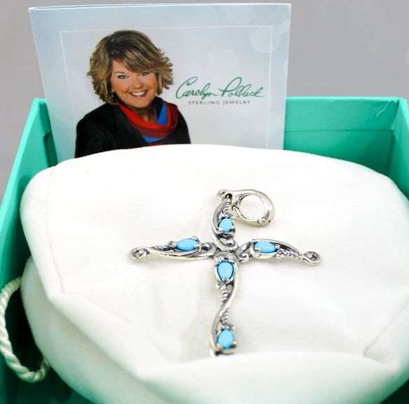 Carolyn Pollack Sterling Silver Turquoise Cross Pendant in the original gift box.