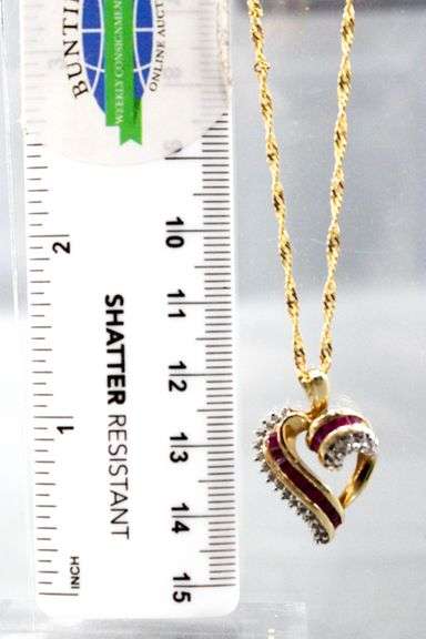 14KT Gold, Diamond, and Ruby (both tested) Pendant and 14KT Gold Necklace.  7gtw.