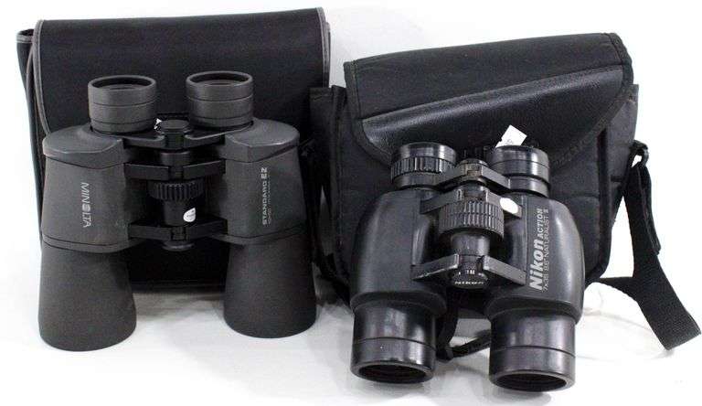 Binoculars with Case by Minolta and Nikon - Two Pair