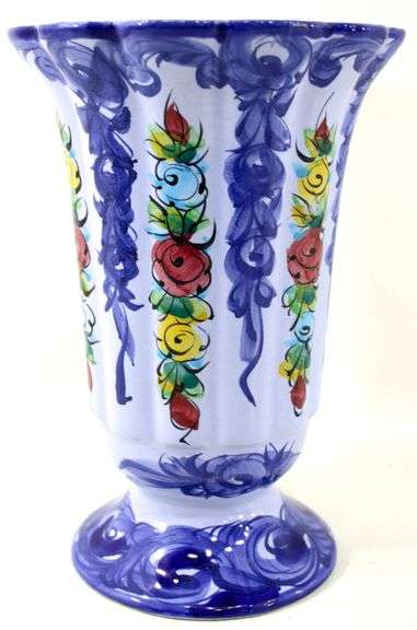 Vintage hand-painted ceramic vase from Alcobaça, Portugal