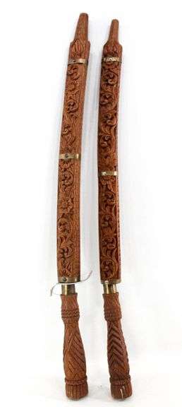 Traditional Thai Dha Swords with Intricately Carved Sheaths - Pair