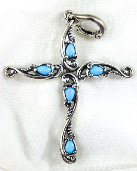 Carolyn Pollack Sterling Silver Turquoise Cross Pendant in the original gift box.