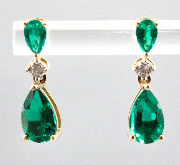 10KT Gold, Diamond, and Emerald (both tested) Earrings.