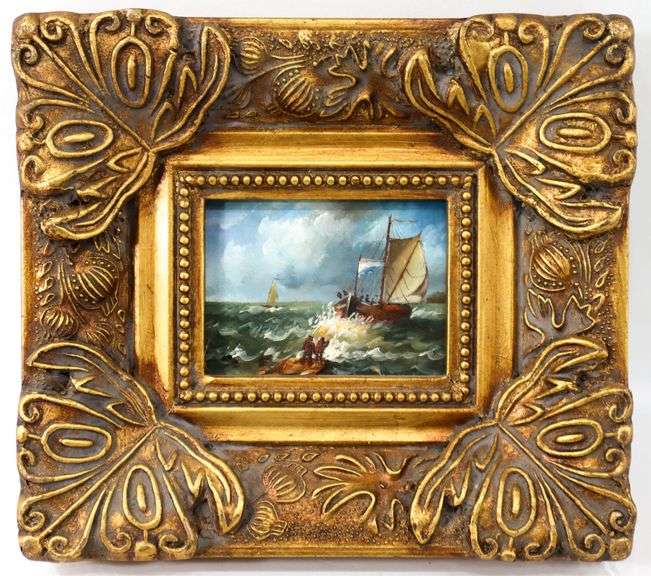 "Seascape" miniature painting framed  6" x 9"