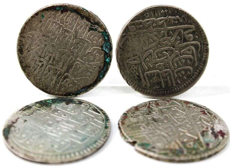 Turkish / ottoman coinage , 2 Zolota silver coins , 4 items , all different , Circa 1760 - 1790 .