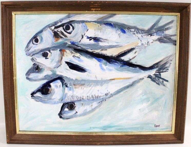 Acrylic on Canvas.  Fish.  Signed.  14x18.