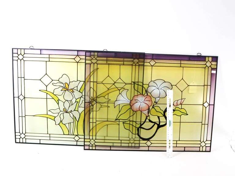 Stained Glass Floral Window Art - Two - 18 x 24 each
