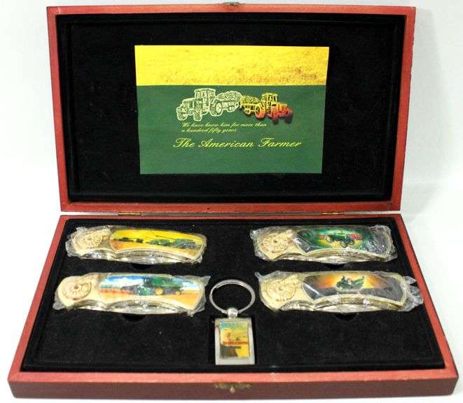John Deere The American Farmer Collector Knives and Keychain in Presentation Box