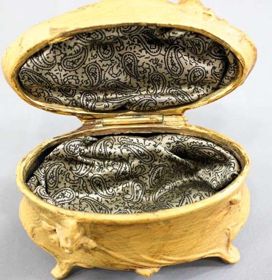Gilded cast metal vintage pin cushion and lined Trinket Box.