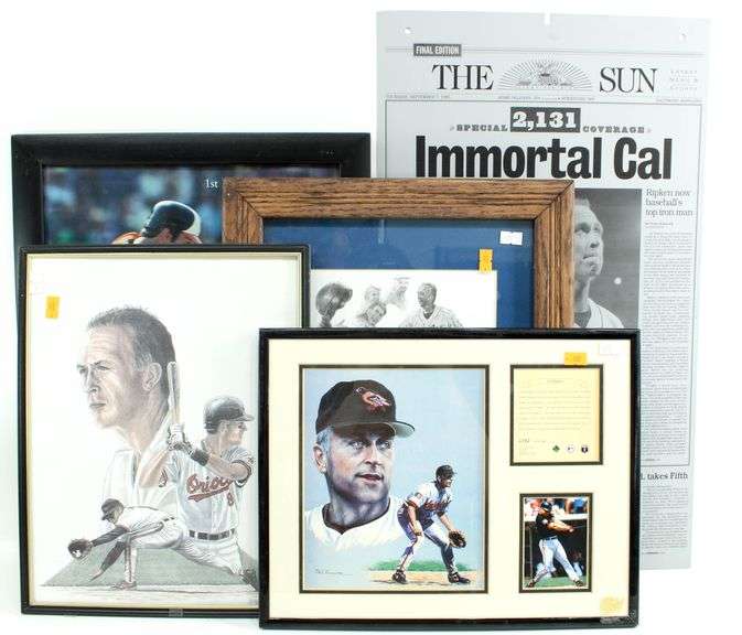 Cal Ripken Memorabilia Includes - Press Plate from The Baltimore Sun Sept.7 1995, Signed Pencil Drawing 1867 of 2131, Large Framed "First Hit" 1981 and more