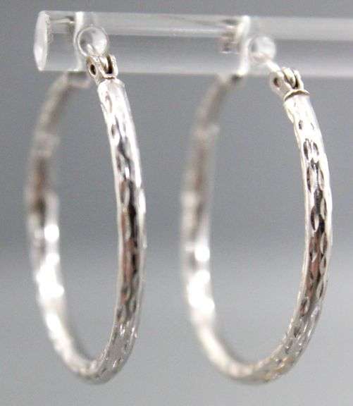 Diamond (tested) and Sterling Silver Hoop Earrings.