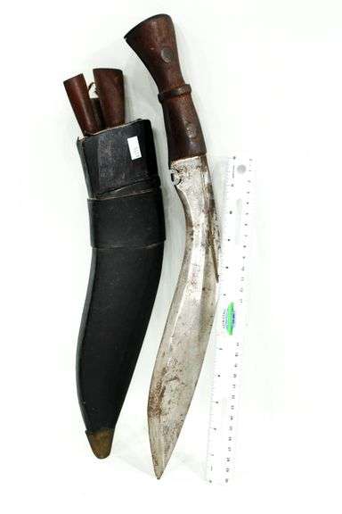 Vintage Kurka knife in leather sheath , Hand crafted , Marked " India "