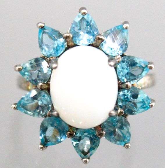 Topaz, Moonstone (both tested),  and Sterling Silver Ring, size 7.