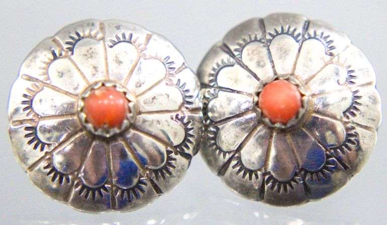 Sterling Silver Native American Earrings with coral accents
