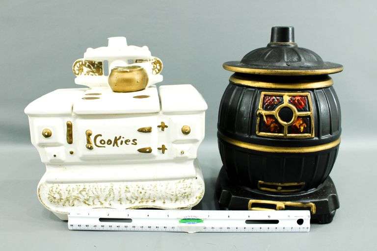 McCoy Pottery Cookie Jars with Lids - Vintage Cook Stove and Wood Stove