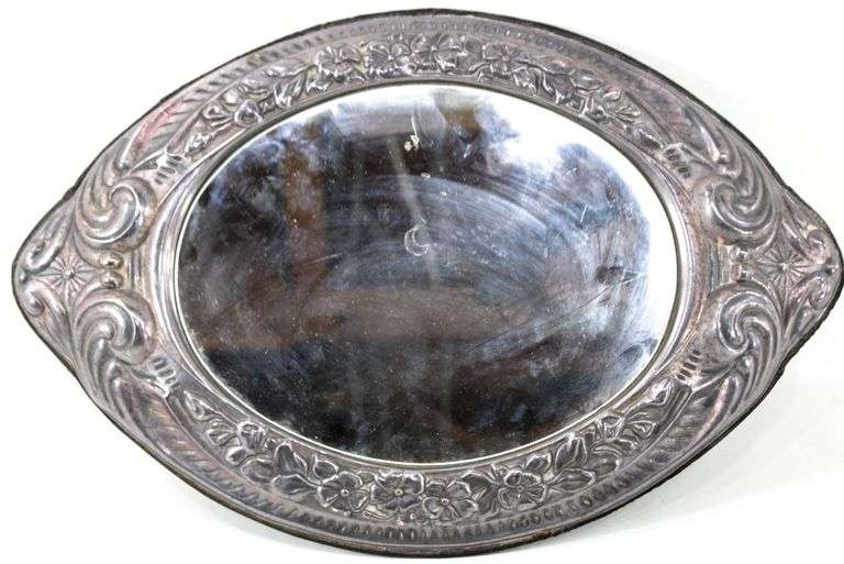 Vintage Silverplate (Believed to be) Repousse Frame Oval Vanity Mirror - 16"