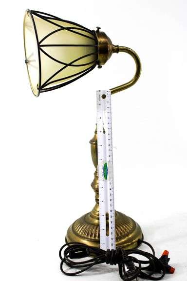 Vintage Brass Table Lamp With White Frosted Glass Shade