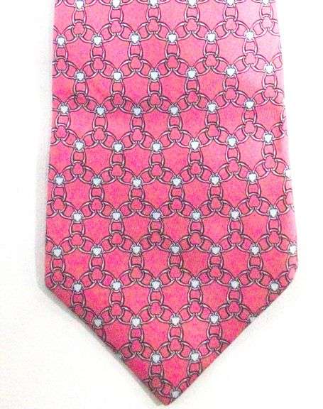 Authentic Hermes Tie. Pink and Gray Chain. 100% Silk Made In France. Hand Stitched, Interior Pull Thread Present.