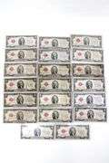1928 Red Seal $2 United States Notes. Mixed Series.  Marked 'Low Grade Circulated'. 20 items