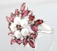 Garnet (tested), Genuine Pearl, and Sterling Silver Ring, size 6.