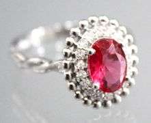 Sterling Silver 1.50 ct lab grown Ruby and Diamond Ring, size 7, see appraisal.
