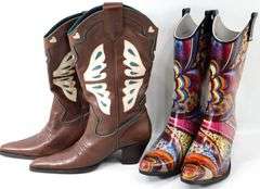 Tooled Leather Western Boots Size 8.5M - and - Composition Rubber Western Boots Size 8