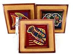 Vintage Mola Handwork Textile Indigenous Guna (Kuna) Art from Panama - 12 x 13 each