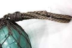 Vintage Glass Fishing Float Aquamarine Netted.