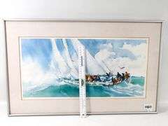 Anna Simons "The Racing Yacht" limited edition signed print  95/200, framed 17" x 27"