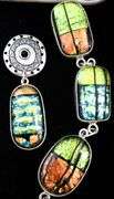 Barbie Koncher Signed Sterling Silver 'Popsicle" Dichroic Glass Necklace with a $400 Tag, and  Matching Earrings.  One in need of a Post.