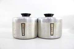 Vintage Kromex Made in USA Atomic Age Metal Canisters with Lids