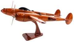 Mahogany (Believed to be) Wood P-38 Lightning WWII Fighter Twin-Boom, Twin-Engine Desktop Model Airplane