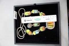 Barbie Koncher Signed Sterling Silver 'Popsicle" Dichroic Glass Necklace with a $400 Tag, and  Matching Earrings.  One in need of a Post.
