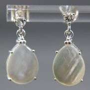 Sterling Silver Necklace and Earring set with Mother of Pearl and white Topaz (tested), in a gift box.