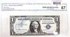 1957 Silver Certificated Signed by the Treasurer.  CGA Gem Uncirculated 67