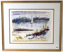 Alfred Birdsey "Bermuda Seascape" original watercolor painting, framed 24" x 28"