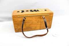 Enid Collins Original Box Bag (Collins of Texas) Vintage Wooden Box Handbag Embellished with Stones & Beads, Trolley Streetcar Design