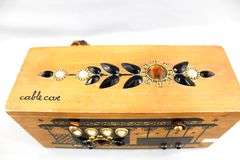 Enid Collins Original Box Bag (Collins of Texas) Vintage Wooden Box Handbag Embellished with Stones & Beads, Trolley Streetcar Design