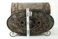 Elephant Figural Accent Open Weave Metal Art Chest / Table Basket