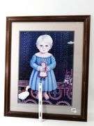 Betty McCool "Little Girl with Doll" signed limited edition print 645/1500, framed 34" x 28"
