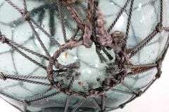 Vintage Glass Fishing Float Aquamarine Netted.