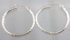 Diamond (tested) and Sterling Silver Hoop Earrings.